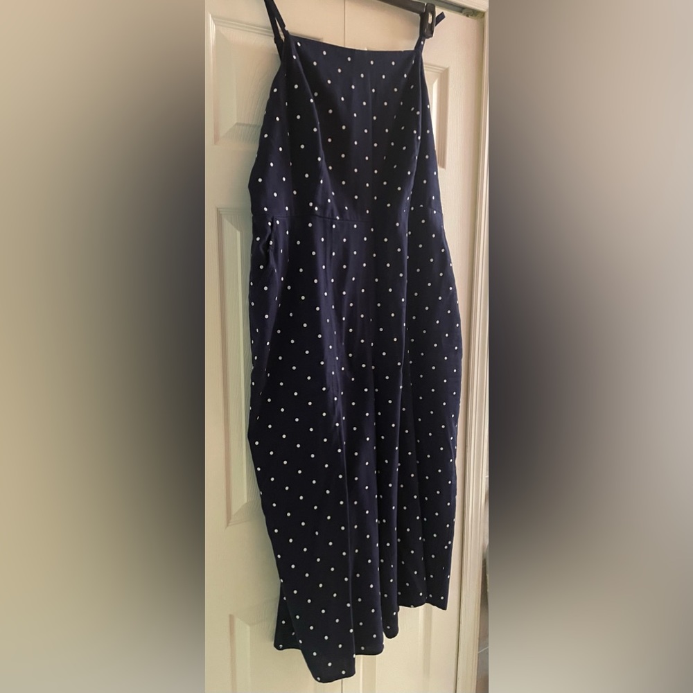Jumpsuit.  Navy and White Polka Dot